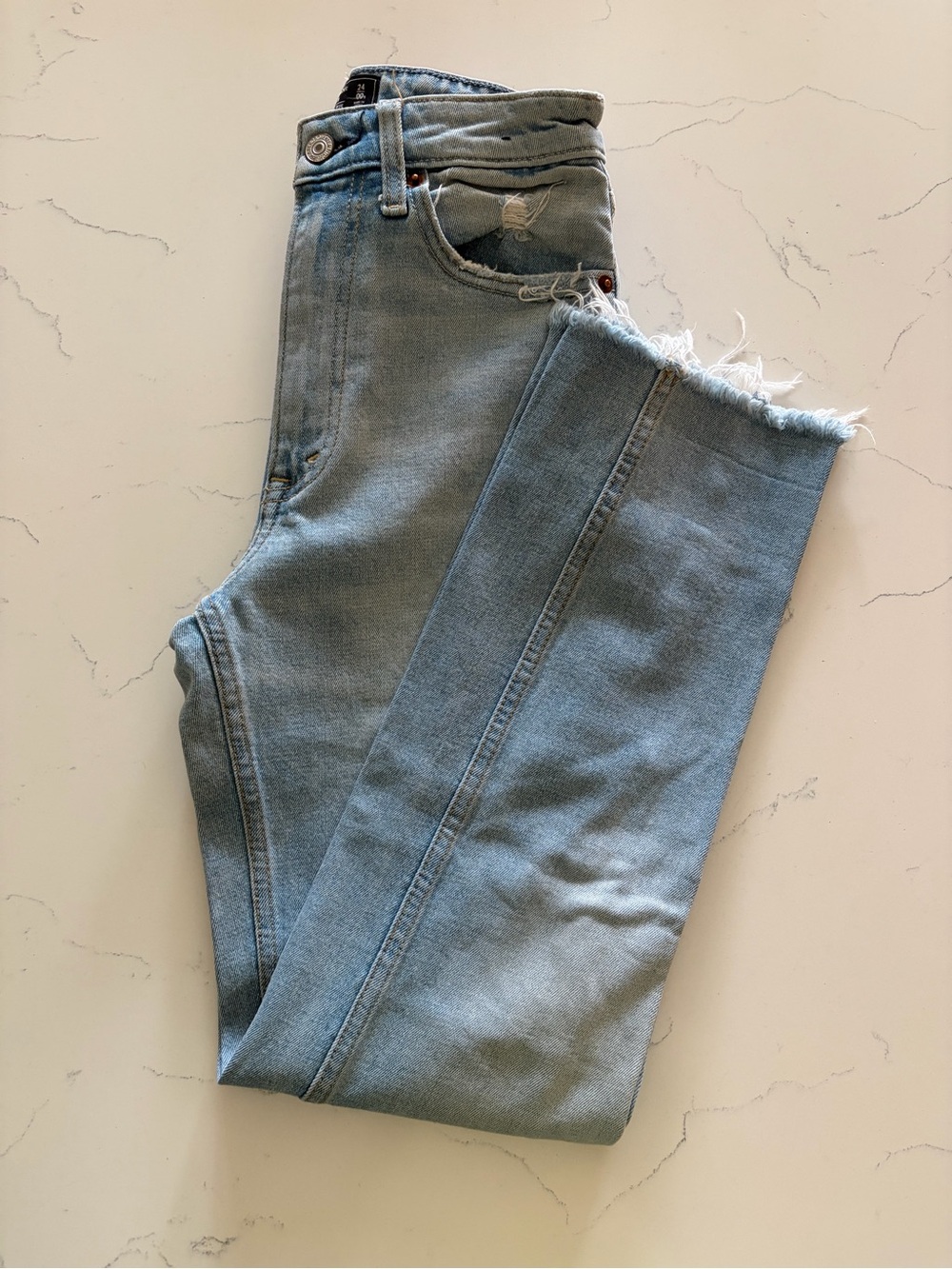 Abercrombie & Fitch Light Wash Straight Leg Frayed Hem Jeans